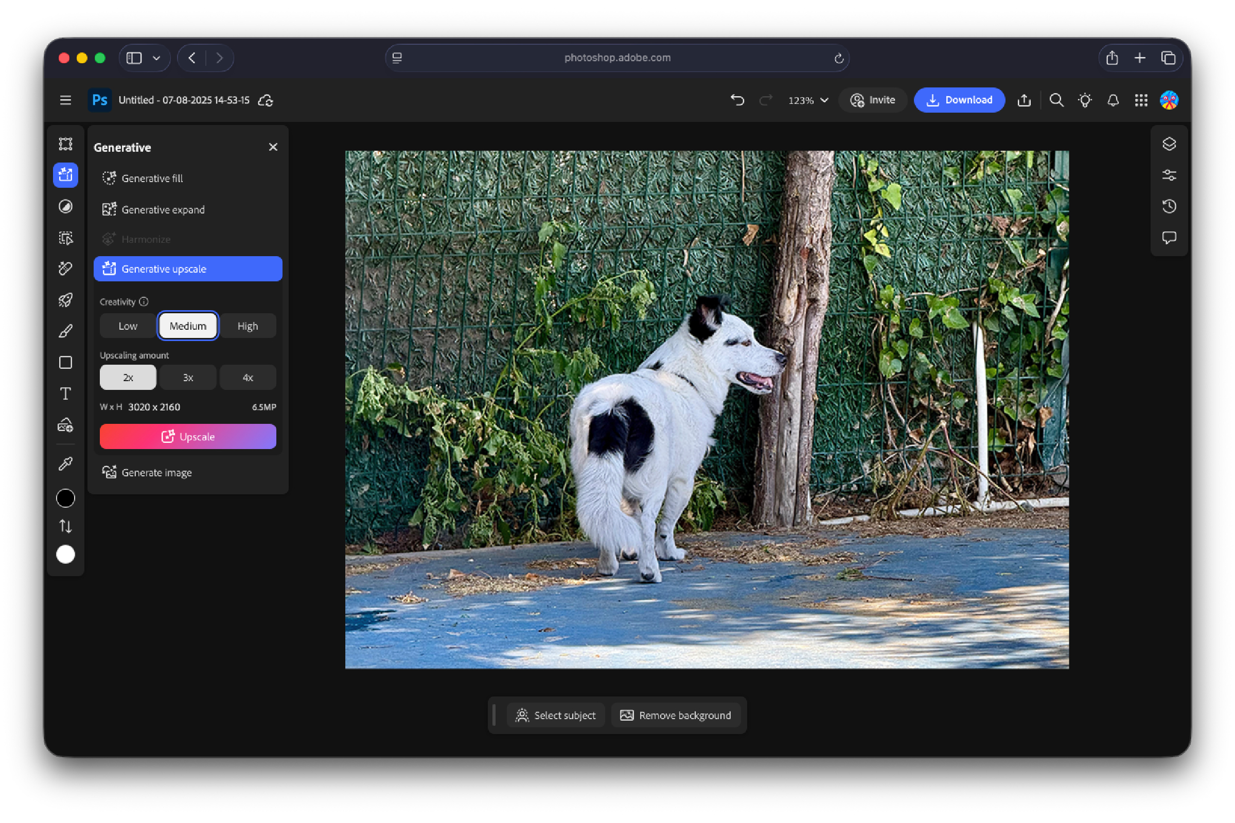 Photoshop Generative Upscale before