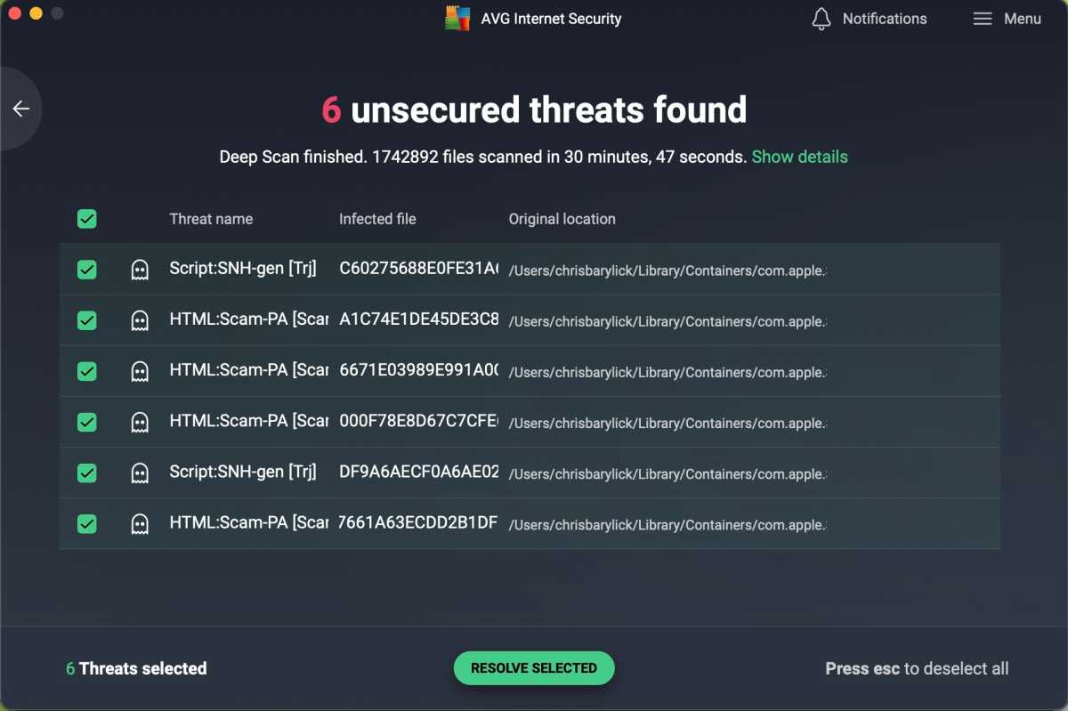AVGInternetSecurity Threats found5
