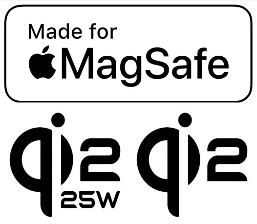 Made for MagSafe and Qi2 and Qi2 25W logos